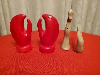 2 Pairs Of Salt And Pepper Shakers - Lobster Claw & Woman 