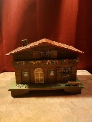 8 " Vintage Wooden Cottage Jewelry Music Box W/ Ballerina Made In Japan