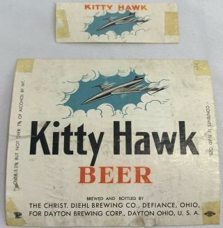 Kitty Hawk Airplane Beer Bottle Paper Label Diehl Brewing Defiance Dayton Ohio