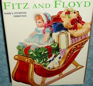 Fitz & Floyd 2003 Teddy Christmas Sleigh Lidded Box 2078/42 Euc