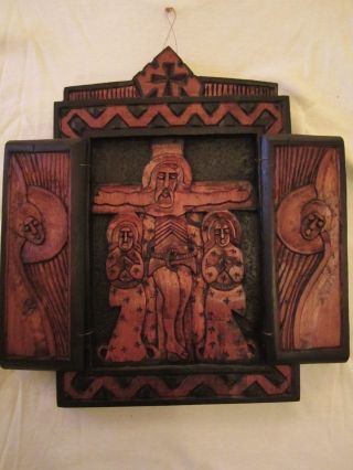 Ethiopian Coptic Christian Orthodox Wood Icon Triptych Handmade Religious
