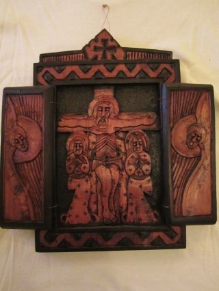 Ethiopian Coptic Christian Orthodox Wood Icon Triptych Handmade Religious 2