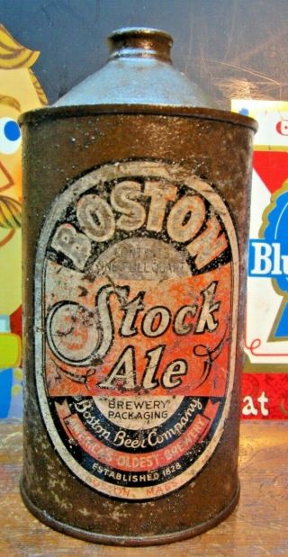 Boston Stock Ale 32 Oz Quart Cone Top Beer Can.  Usbc Guide 203 - 18.  Boston,  Ma
