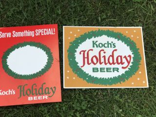 2 Vintage Koch’s Holiday Beer Signs Cardboard Display & Paper