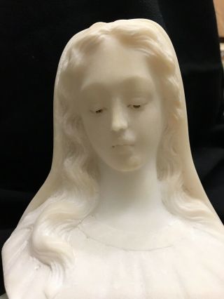 Vintage Alabaster Marble Bust Sculpture Virgin Mary Italian Italy Hand Carved