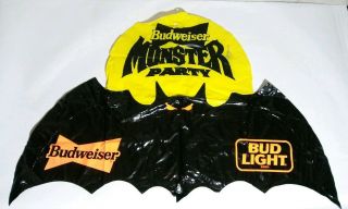 Vintage 1990s Budweiser Monster Party Halloween Inflatable Bat & Moon 42 " X28 "