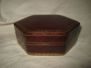 Leather Six Side Gold Trim Trinket Box 4 - 3/8 " X 2 - 3/4 " X 1 - 3/4 " Made In Italy