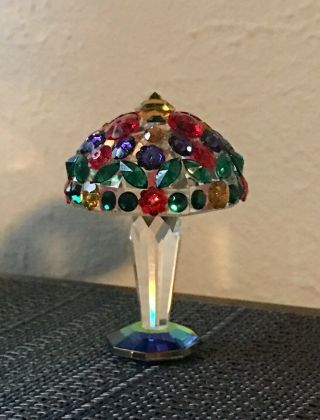 Vintage Multi Color Austrian Crystal Miniature Tiffany Style Lamp 2 1/4” Tall