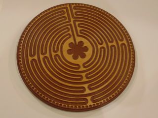 Chartres Labyrinth Finger Meditation Hard Wood Hand Crafted 14 " Wall Plaque
