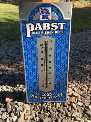 Vintage Pabst Blue Ribbon Beer Tin Sign Thermometer