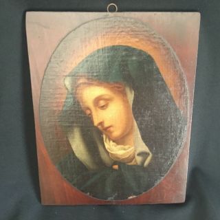 Antique 19th Century Old Master Oil On Canvas Painting Virgin Mary Religious
