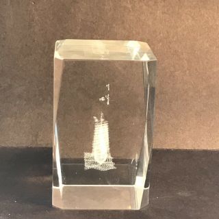 3D Crystal Glass Laser Etched Hologram Paperweight Corner Cut 3” Tall SHIP Boat 2