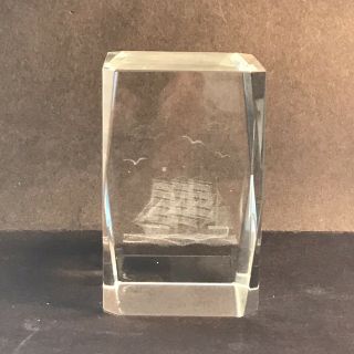 3D Crystal Glass Laser Etched Hologram Paperweight Corner Cut 3” Tall SHIP Boat 3