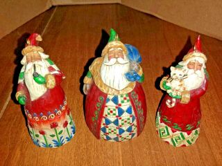 Jim Shore " 2002 " Santa Ornaments (set Of 3)