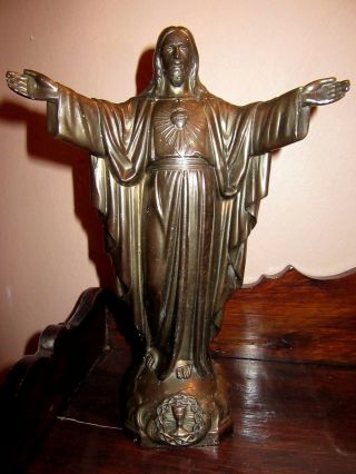French Early Xx Th.  C.  Jesus Christ Regule Statue Sacred Heart 10 Inches