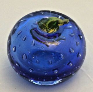 Vintage Mcm Cobalt Blue Glass Apple Controlled Bubbles Paperweight Whitefriars ?