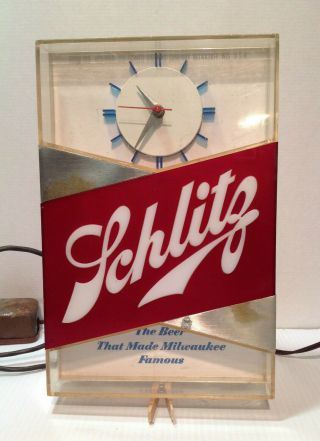 1960s Vintage Schlitz Lighted Clock Beer Sign Back Bar Register Topper -