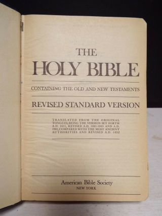1967 US Naval Academy Bible - RSV Version - American Bible Society,  NY 2