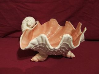 Fitz And Floyd Coquille Shaped Dish.  Pink And White With White Feet.