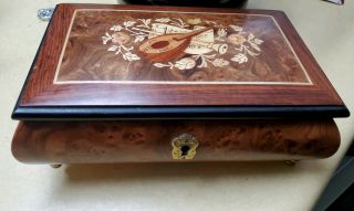Vintage Italian Inlaid Wood Musical Jewelry Box Mandolin Legno Intarsiato