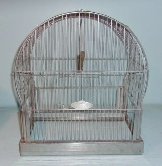 Vintage Crown Wire Bird Cage W/ Swing Perch No Floor Tray Domed