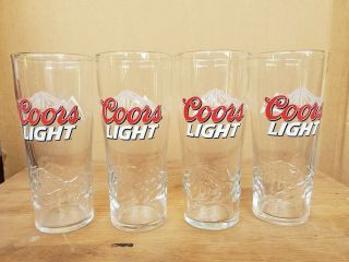 Set Of 4 Coors Light 3d Embossed Mountains Pint Beer Bar Glass Glasses