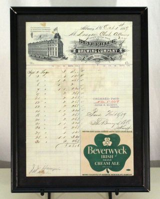 Beverwyck 1889 Pre - Pro Factory Scene Billing Form Pre - Prohibition Beer Albany Ny