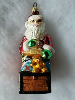Christopher Radko Santa With Toychest Glass Christmas Ornament