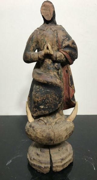 Antique Carved Wood Religious Icon Folk Art Statue Figure