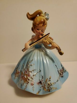 Josef Originals Musical Figurine Music Box 1971 Blue " Violin Girl " W/label L@@k