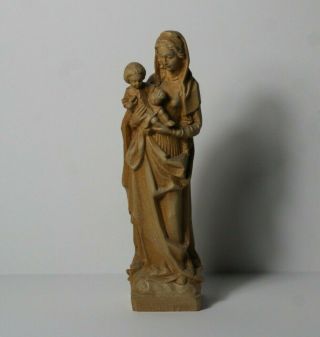 Vintage Hermann Chilcher German Virgin Mary & Baby Jesus Hand Carved Statue
