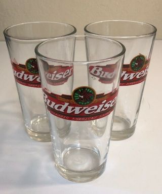 Set Of 3 Vintage Budweiser Classic American Lager Pint Beer Bar Glasses