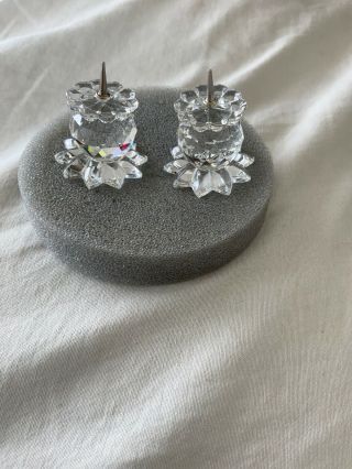 Set Of 2 Swarovski Silver Crystal Mini Stick Pin Candle Holders 2” 2
