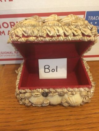 Vintage Folk Art Seashell Sea Shell Trinket Jewelry Box Treasure Chest Style Box