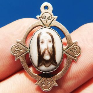 Rare Holy Face Of Jesus Silver Medal Old Religious Spanish Charm Pendant