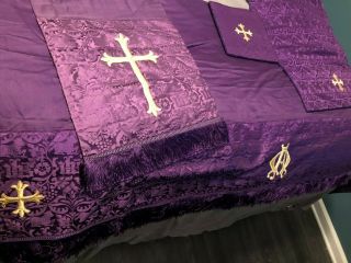 Stunning Rarevintage 4 Pc Purple Brocade Catholic Church Altar Frontal Set Cox