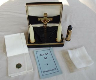 1960s CREED Sick Call Set Compact Design Gilded Brass Crucifix Holy Water Bottle 2