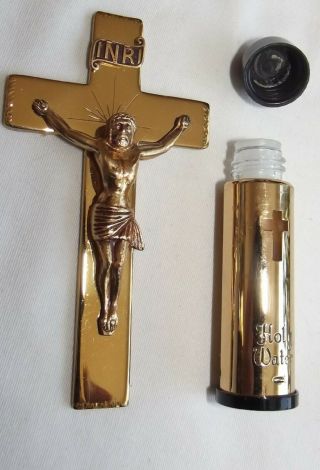 1960s CREED Sick Call Set Compact Design Gilded Brass Crucifix Holy Water Bottle 3