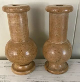 Antique Vintage Stone Marble Candle Holders Pair Heavy