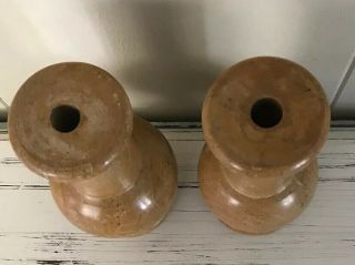 Antique Vintage Stone Marble Candle Holders Pair Heavy 2