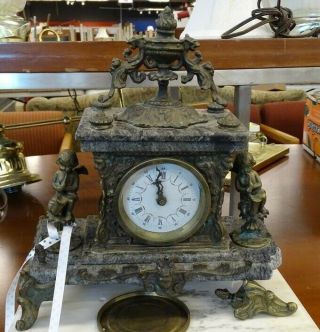 Antique Marble & Bronze Cherub Figures Mantel Clock Rare Piece