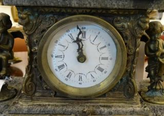 Antique Marble & Bronze Cherub Figures Mantel Clock RARE PIECE 3