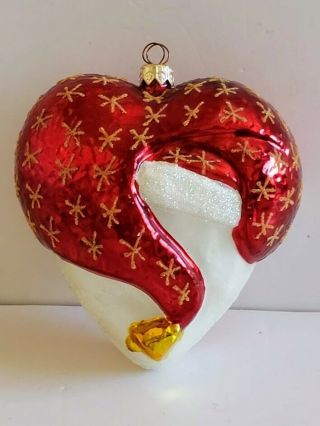 Christopher Radko Heart Shaped Santa Claus Face Blown Glass Xmas Ornament 5 