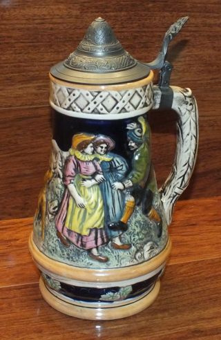 Vintage Musical German Ceramic Beer Stein 10 " Inches Tall With Hinged Lid Read