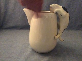 Vintage White Pitcher With White And Black Cat Handle Ceramic Camark - Usa