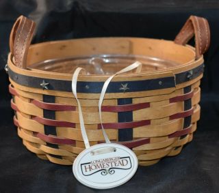 2003 Longaberger Proudly American Button Basket,  Protector,  & Homestead Tag