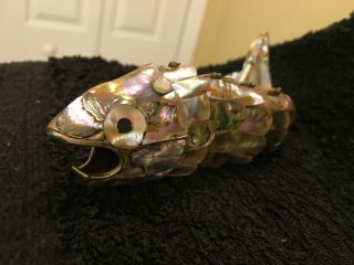 Vintage Mexican Sterling Silver & Abalone Articulated Fish Bottle Opener
