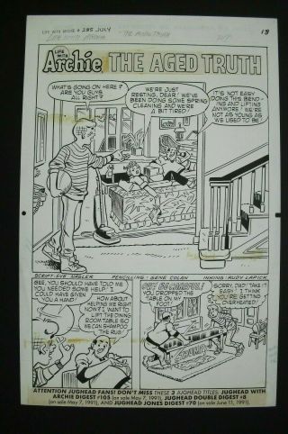 Comic Art Life With Archie 285,  Pg 1 By Gene Colan & Rudy Lapick