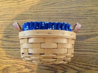 Longaberger Basket Round With Leather Handles,  Liner,  And Divided Insert