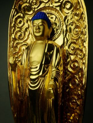 Japanese 47.  5cm Buddhist Buddha Amida Nyorai Statue Gold Gilt Lacquered Wood Ds
